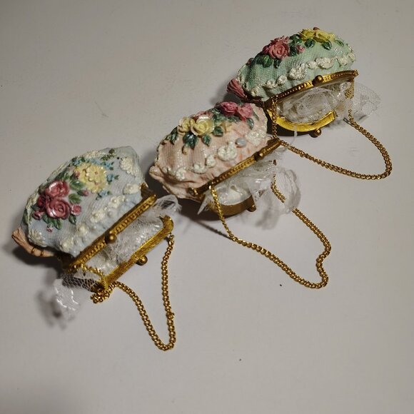 3 VTG 1998 Lilian Vernon Victorian Lace Handbag Purse Couture Ornaments Vanity - Picture 1 of 9